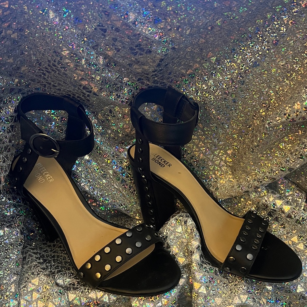 Studded Black Ankle Strap Heels